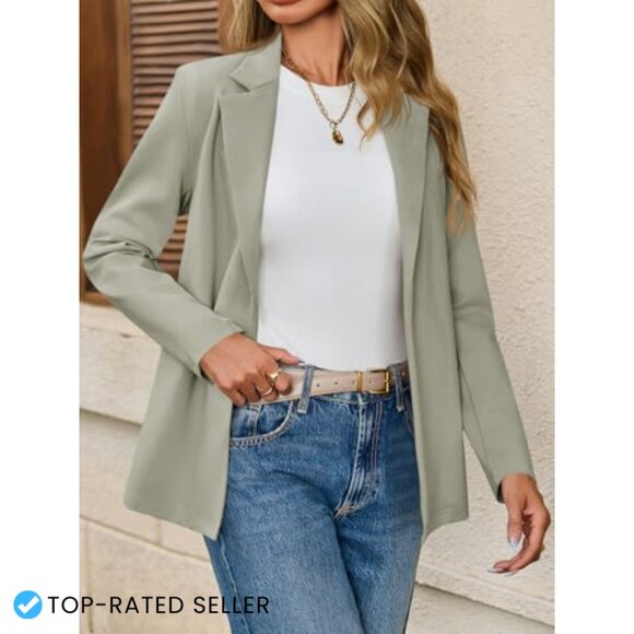 Stretchy Knit Blazer Long Sleeve Open Front Casual Work Office Jacket - Picture 3 of 7